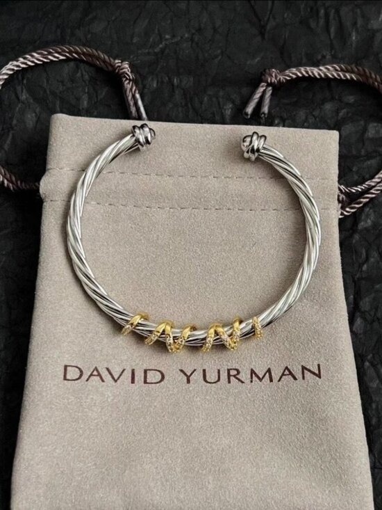 David Yurman💯 Jewelry - David Yurman Sterling Silver & Gold Cable Bracelet with Diamond Accents